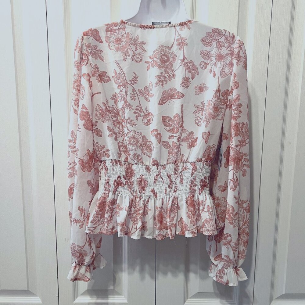 Anthropologie Lulumari-Long Fairy Sleeves-Sheer-Peplum Fitted Waist-V Neck-Med - Picture 9 of 15